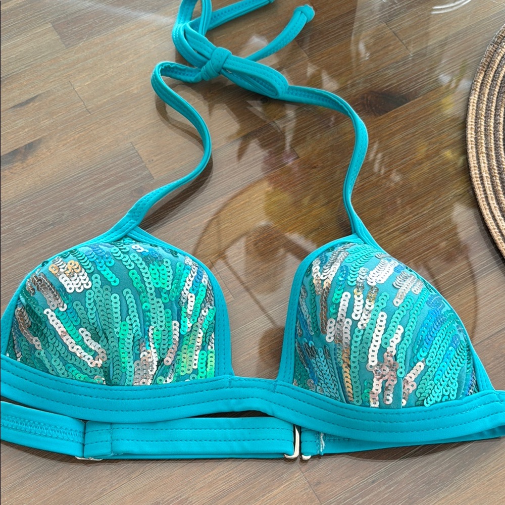 VENUS Blue and Silver Bikini Triangle Top